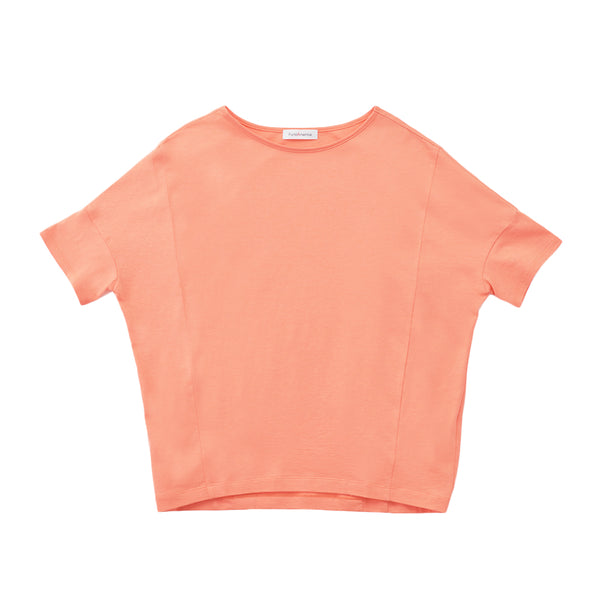 【日本製】 tシャツ レディース 半袖 デザインカットソー ボートネック 軽い イージーケア 綿モダール コットン 無地 オレンジ(FL23SS-0011W-or)